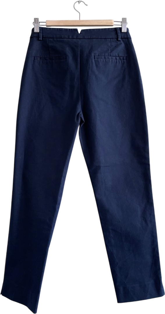 The White Company Navy Blue Oxford Fit Stretch Cotton Tapered Trousers UK 10