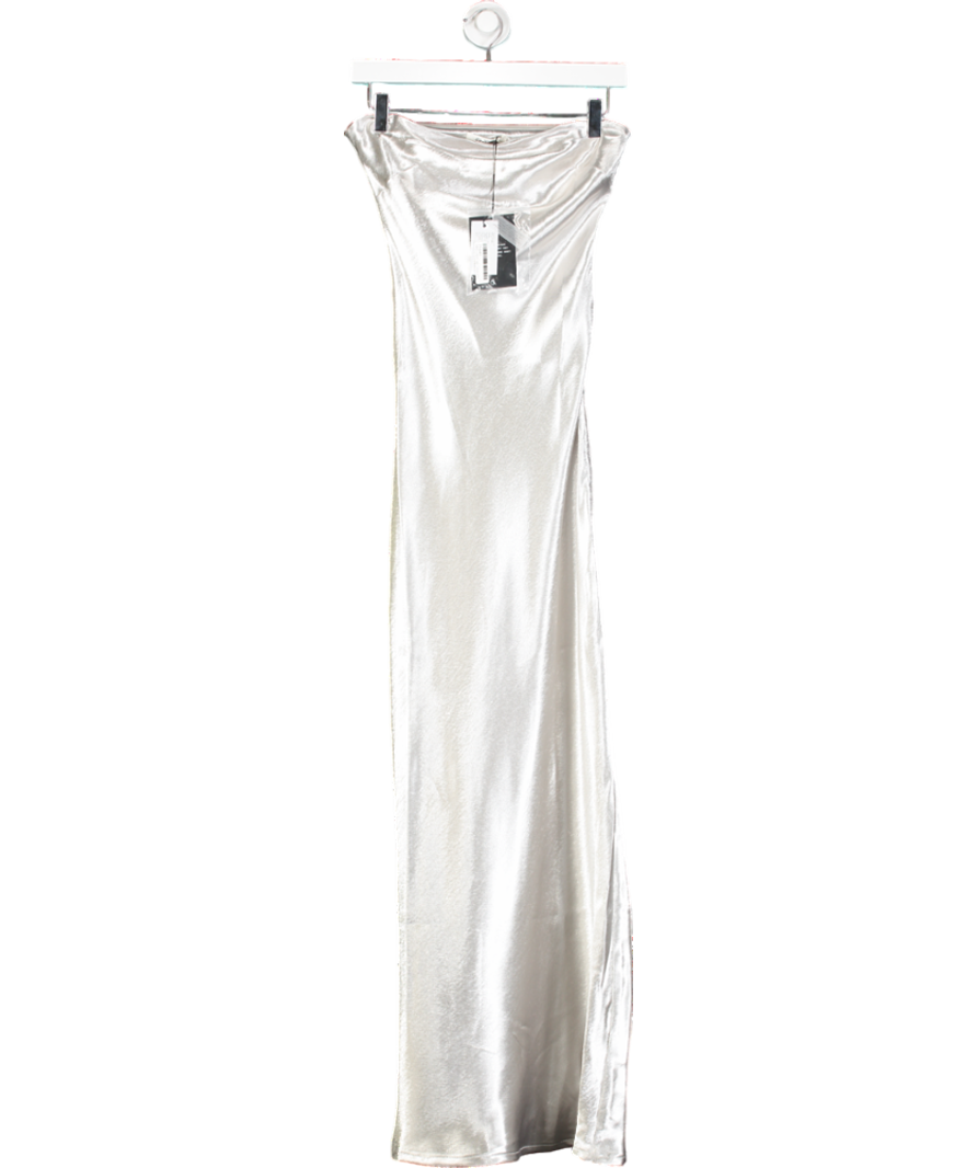 4th & Reckless Metallic Shona Satin Bandeau Maxi Dress UK 8