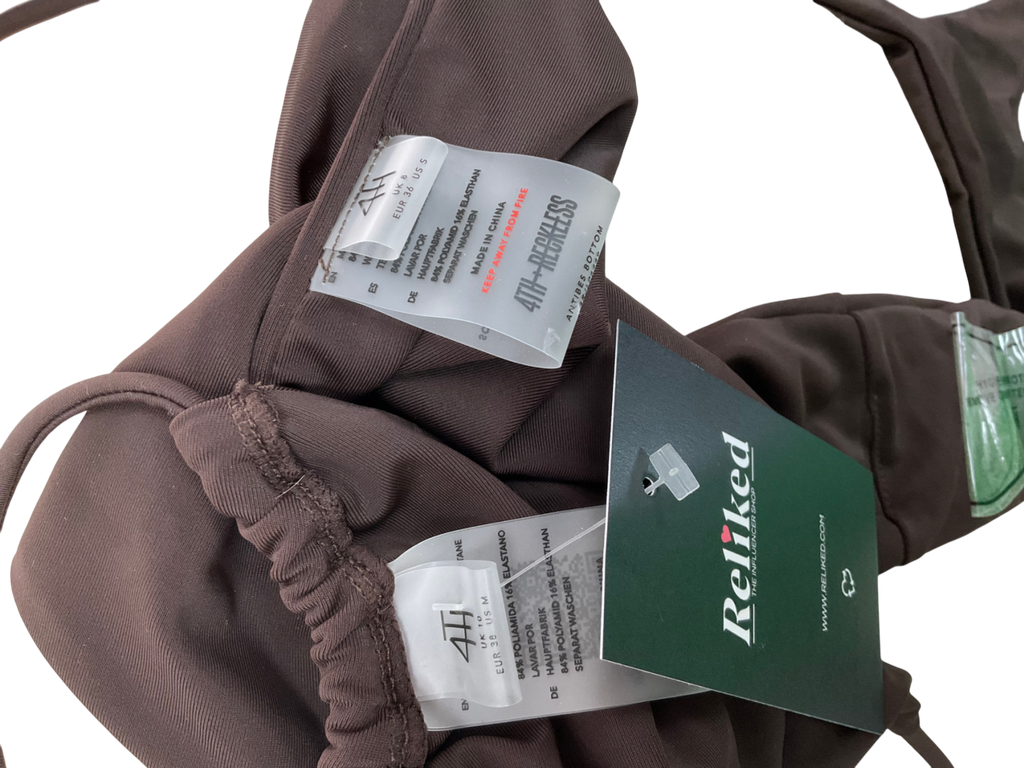 4th & Reckless Loz Vassallo Antibes Rose Corsage Bikini In Dark Brown Bottoms UK 8 / Top UK 10