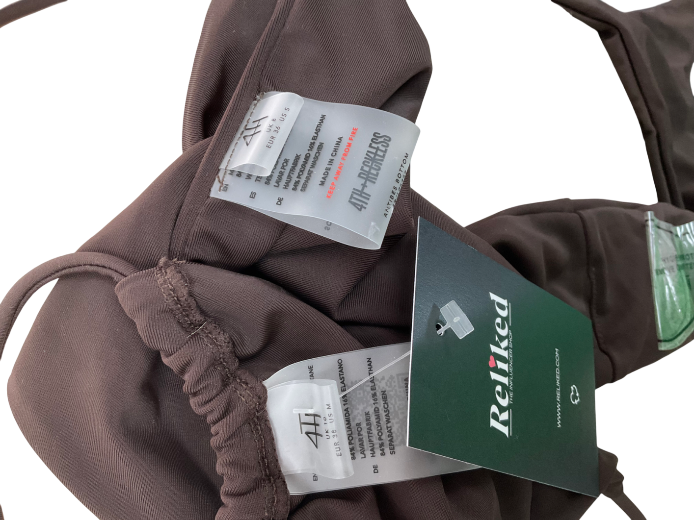 4th & Reckless Loz Vassallo Antibes Rose Corsage Bikini In Dark Brown Bottoms UK 8 / Top UK 10