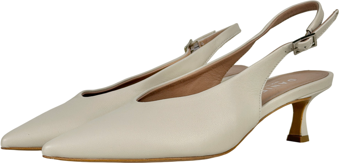 Daniel Siamma Cream Leather Kitten Heel Sling Backs UK 6 EU 39 👠