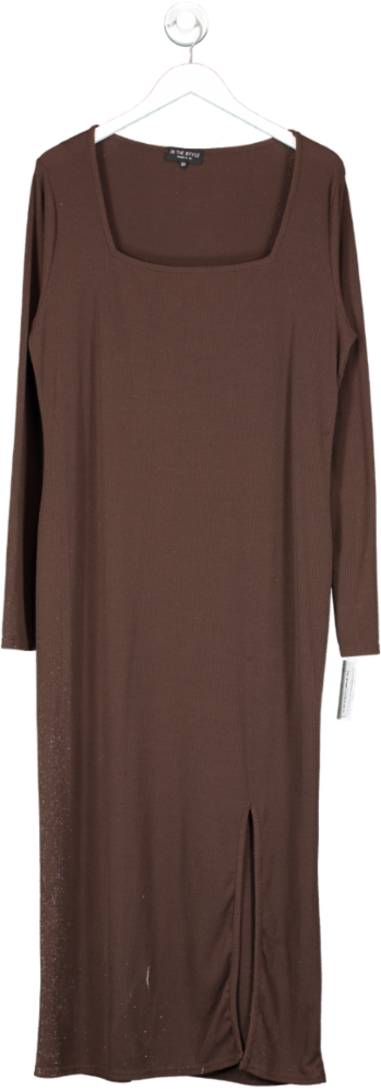 In The Style Brown Square Neck Ribbed Maxi Dress UK 20