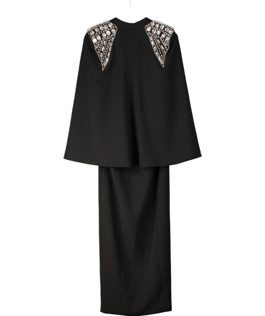 Karen Millen Black Embellished Caddy Plunge Cape Sleeve Woven Midi Dress UK 6