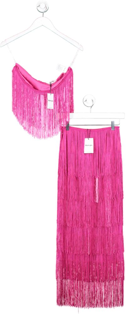 Showpo Pink Amelee Fringe Two Piece Skirt Set UK 8