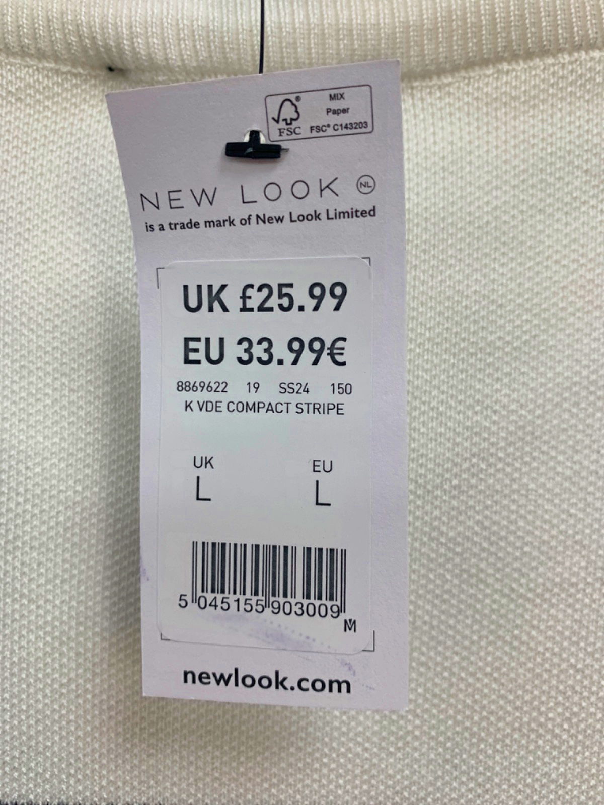 New Look White/Black Stripe Knit Jumper UK L