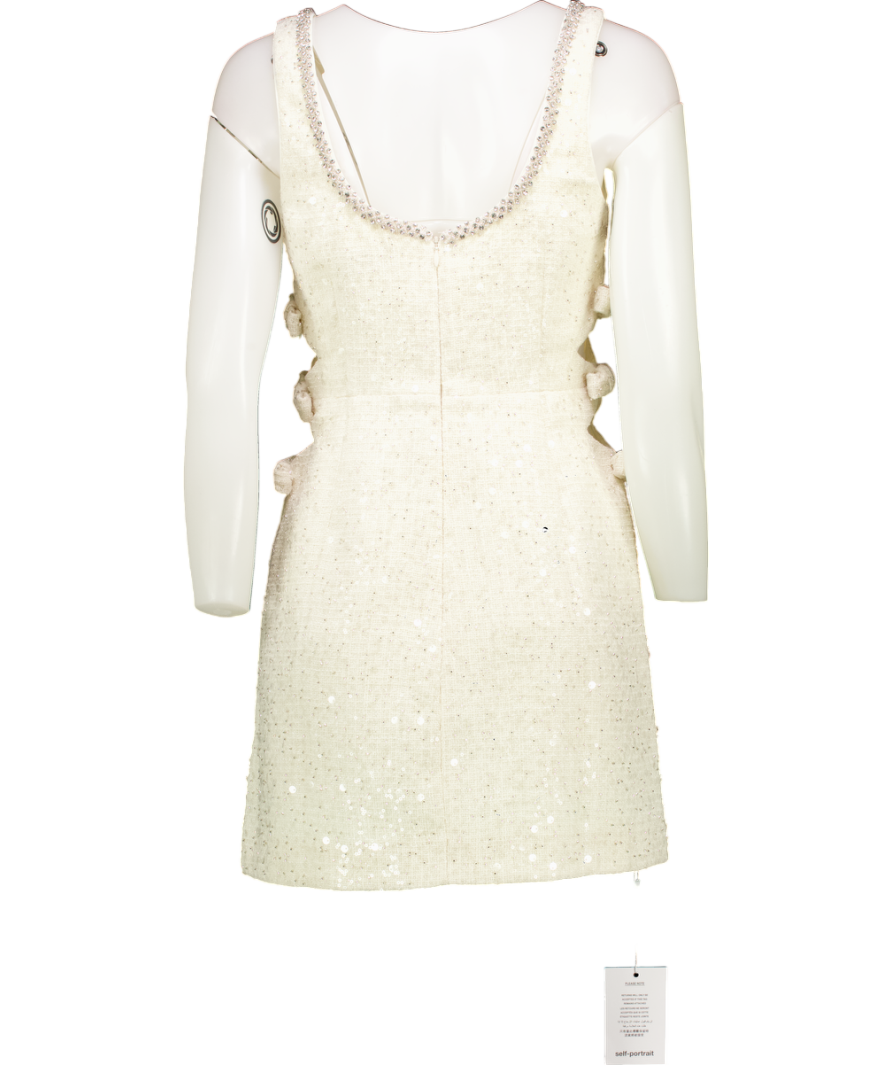 Self-Portrait Cream Boucle Embellished Neck Cut Out Mini Dress UK 4
