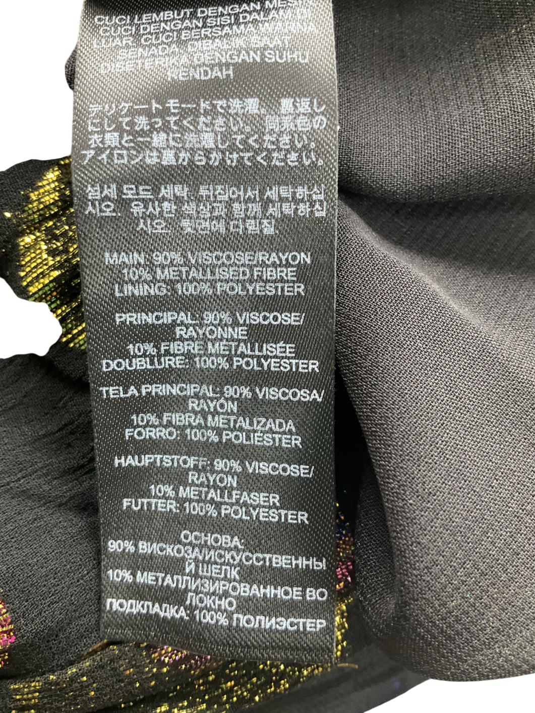 Love & Roses Black Metallic Ruffle Sheer Tie Neck Long Sleeve Blouse UK 10