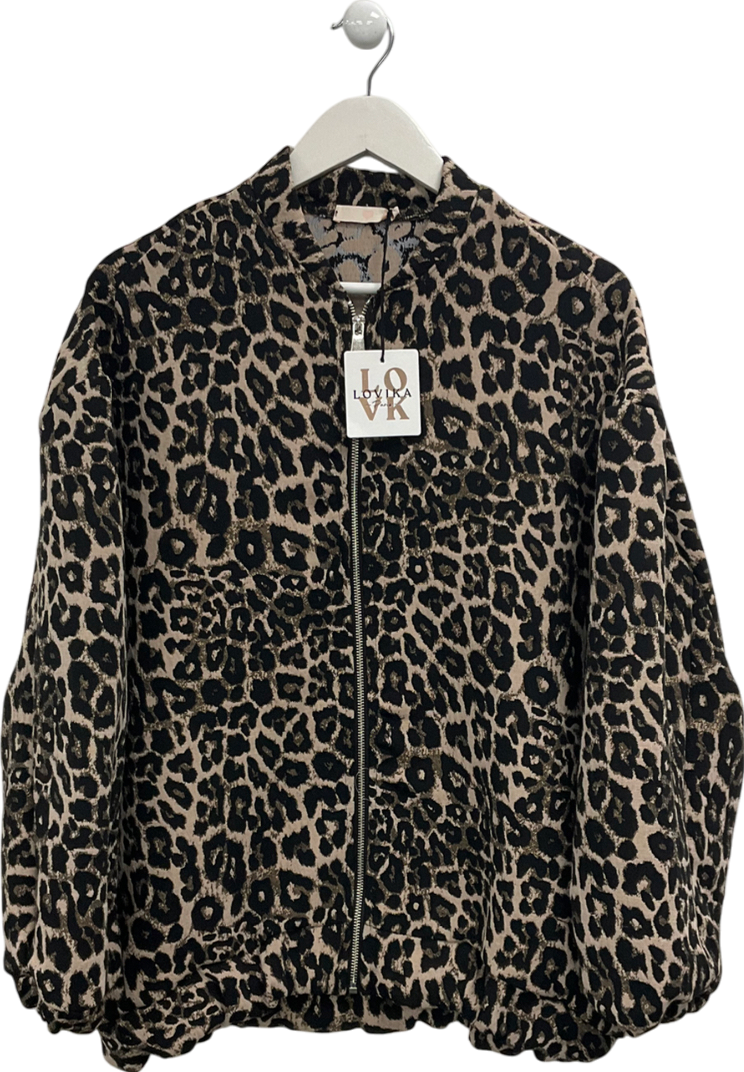 Lovika Brown Leopard Print Bomber Jacket One Size