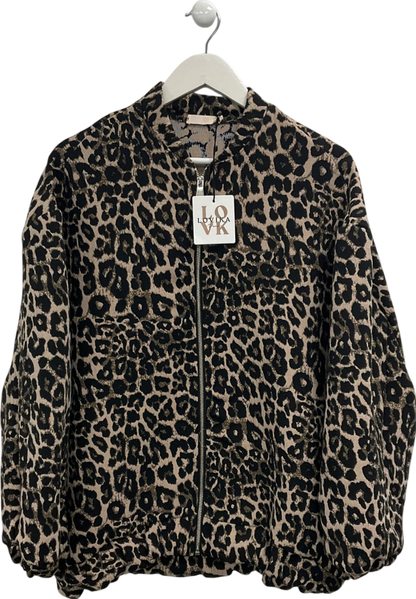 Lovika Brown Leopard Print Bomber Jacket One Size