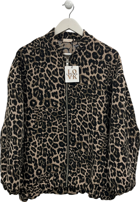 Lovika Brown Leopard Print Bomber Jacket One Size