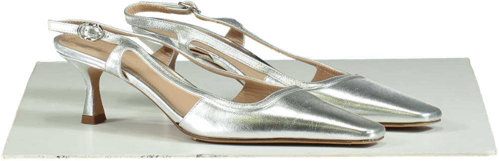 Russell & Bromley Silver SLINGPOINT Slingback Kitten Heel UK 5 EU 38
