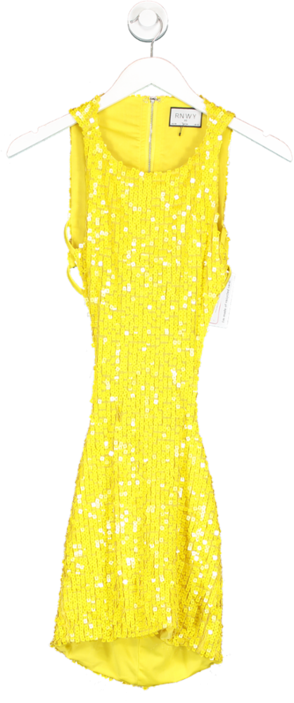 RNWY Yellow Open Back Sequin Mini Dress UK XS