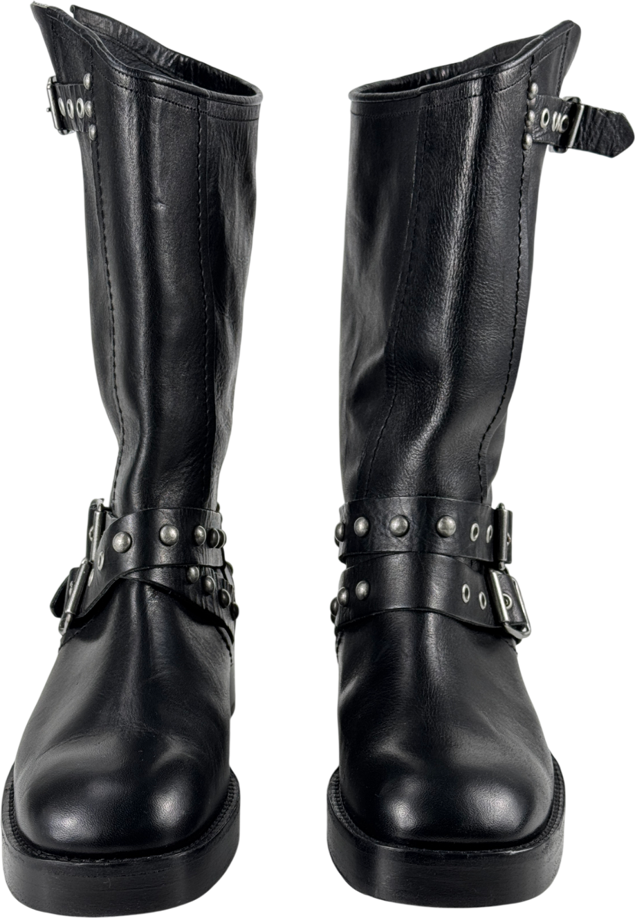 FREE PEOPLE We The Free Black Janey Engineer Boots Us8.5 UK 6 EU 39 👠