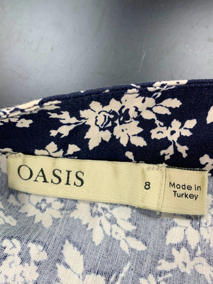Oasis Blue Floral A-line Dress UK 8