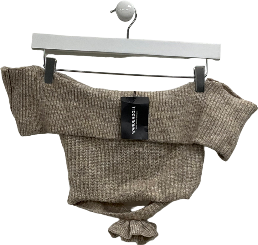 Wanderdoll Grey Blossom Bardot Cut Out Crop Top In Oatmeal UK XS