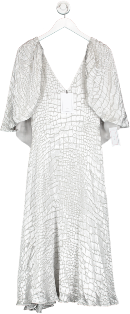 Safiyaa Grey Statement Sleeve Silk Blend Dress UK 8