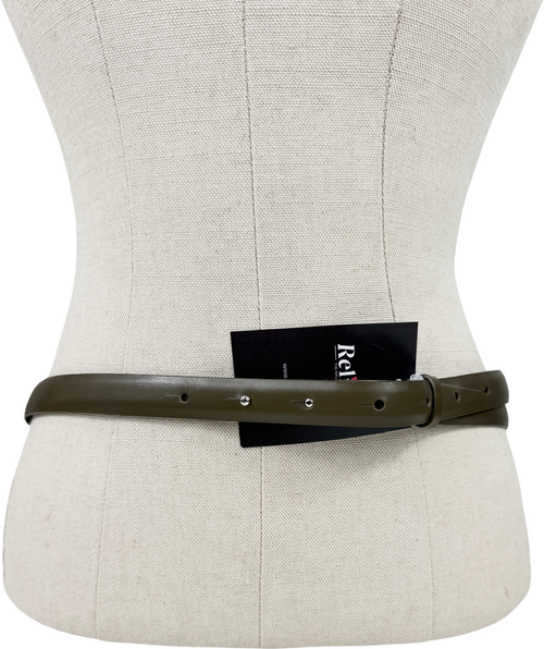 Arket Buckle Leather Belt Olive Green UK XS/S