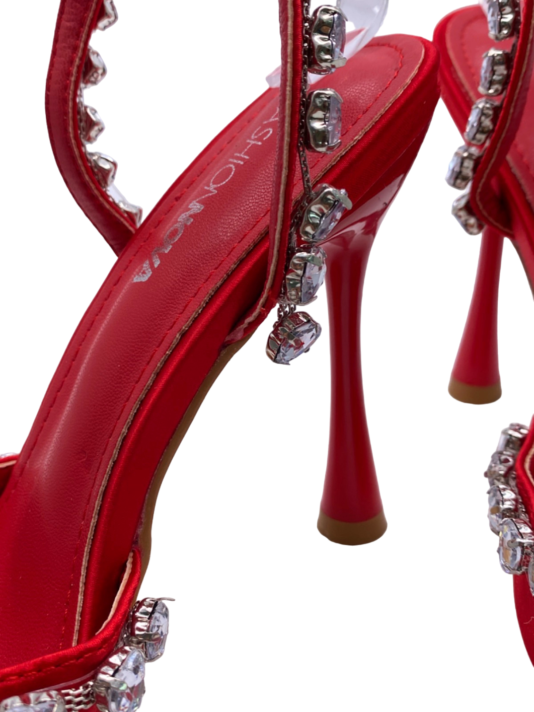 Fashion Nova Red Rhinestone Embellished Pointed Heels UK 4