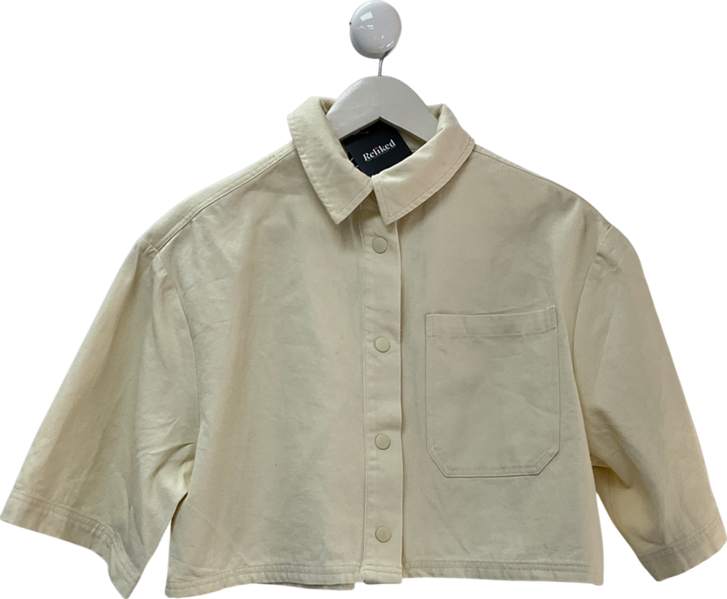 The Couture Club Cream Cropped Poplin Pocket Detail Shirt UK S