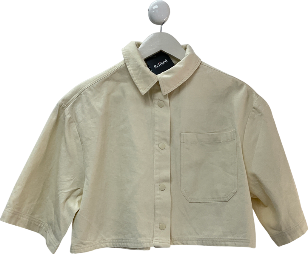 The Couture Club Cream Cropped Poplin Pocket Detail Shirt UK S