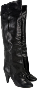 Isabel Marant Black Knee High Leather Boots Popper Back UK 7 EU 40 👠