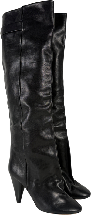 Isabel Marant Black Knee High Leather Boots Popper Back UK 7 EU 40