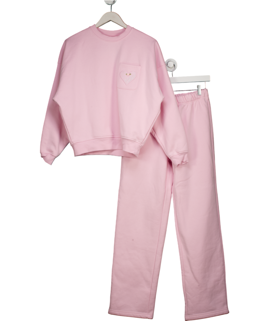 Ru & Rocka Pink X The Nap Co 2-piece Heart-appliqué Sweatshirt And Straight-leg Joggers Set UK S