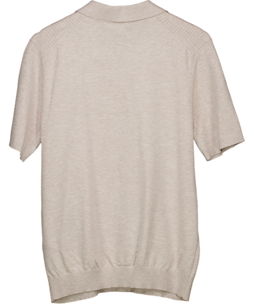 REISS Cream Tyne Open-collar Knit Polo Shirt In Oatmeal Melange UK S