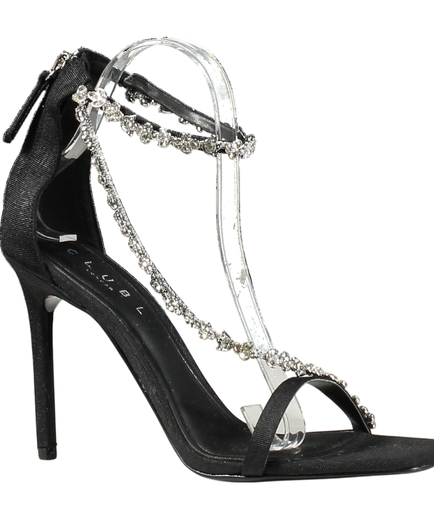 Club L Oh Please Black Strappy Heeled Sandals With Diamante Chains UK 6 EU 39