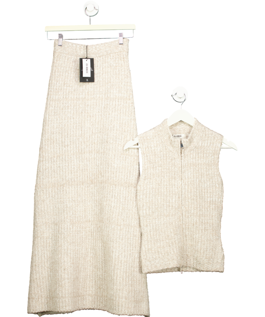4th & Reckless Beige Brandy Camel Knitted Maxi Skirt And Zip Through Knitted Top UK 8