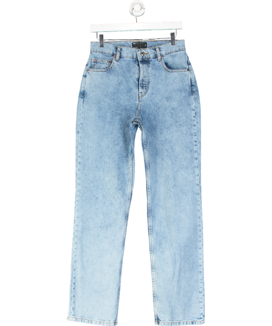 ASOS Blue Design High Rise Straight Leg Jeans L32 W28
