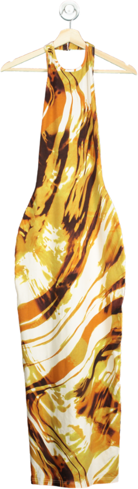 SLA The Label Brown Yellow Abstract Print Maxi Dress UK XS