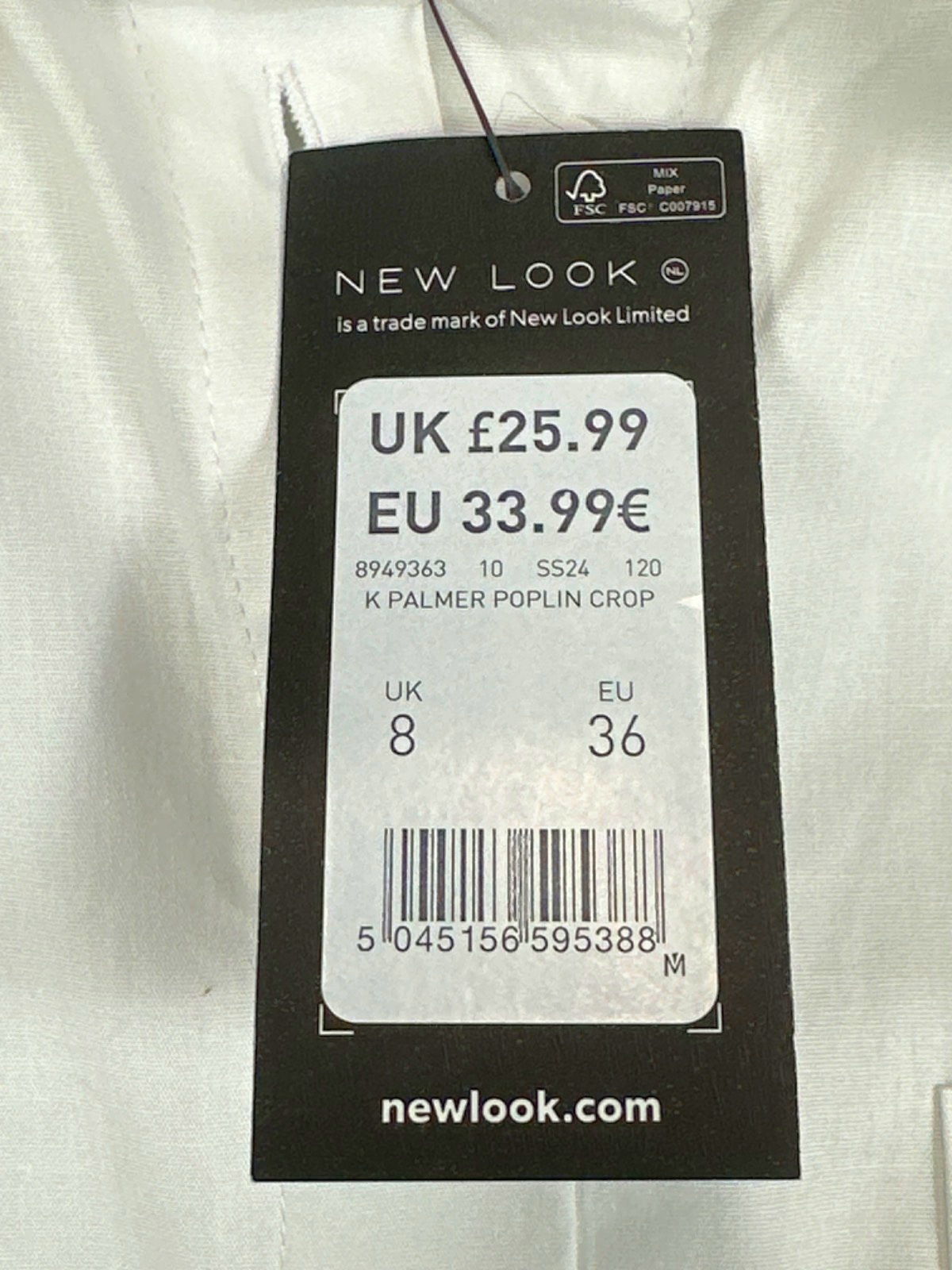 New Look White K Palmer Poplin Crop Shirt UK 8