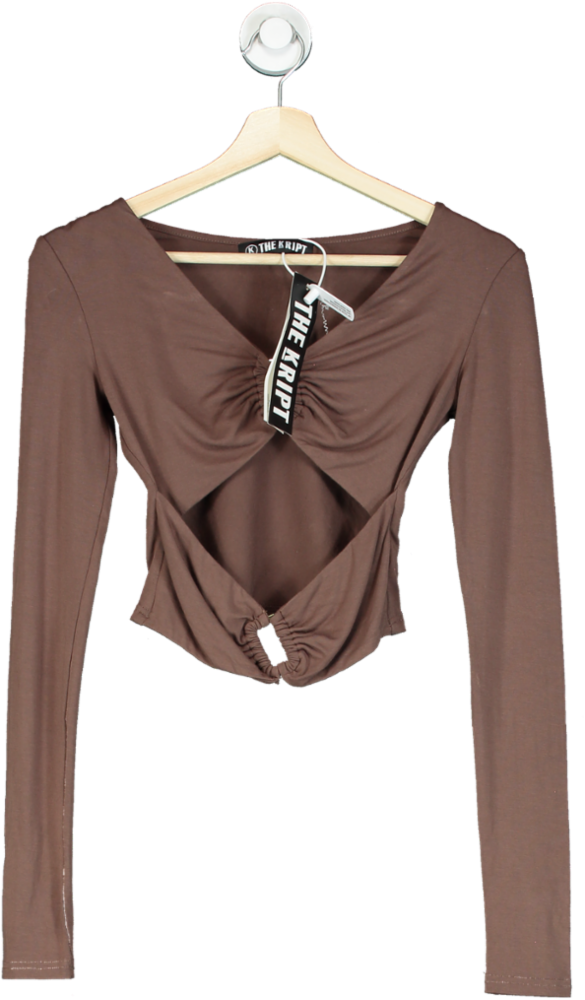 The Kript Brown Long Sleeve Crop Top UK S