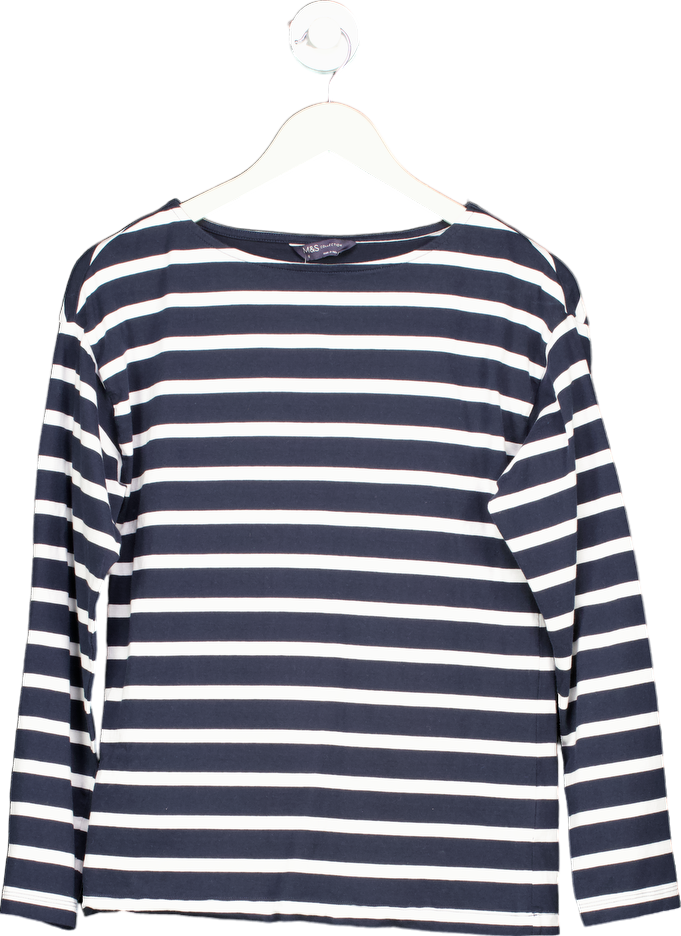 M&S Navy Striped Long Sleeve Top UK 8