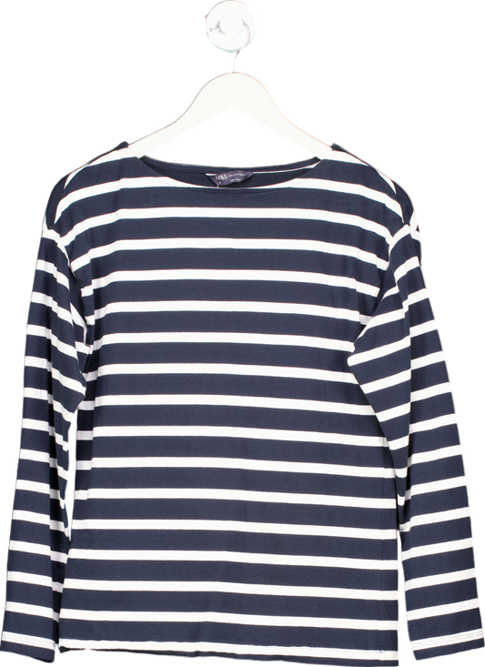 M&S Navy Striped Long Sleeve Top UK 8