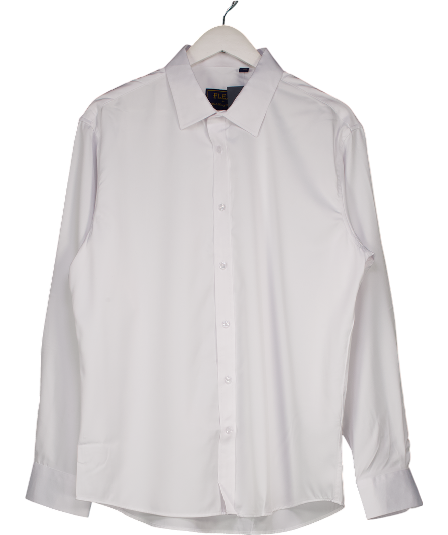 Flex White Formal Dress Shirt Long Sleeve Regular Fit UK S