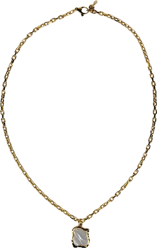 Another Mother Metallic Shelly Mother Of Pearl Textured Bezel Necklace