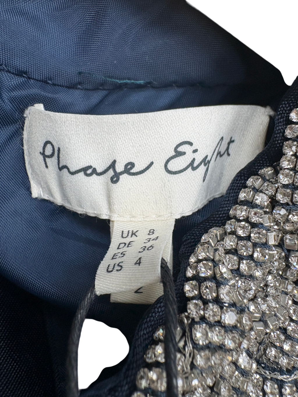 Phase Eight Blue Audrey Jewelled Neck Midi Dress UK 8