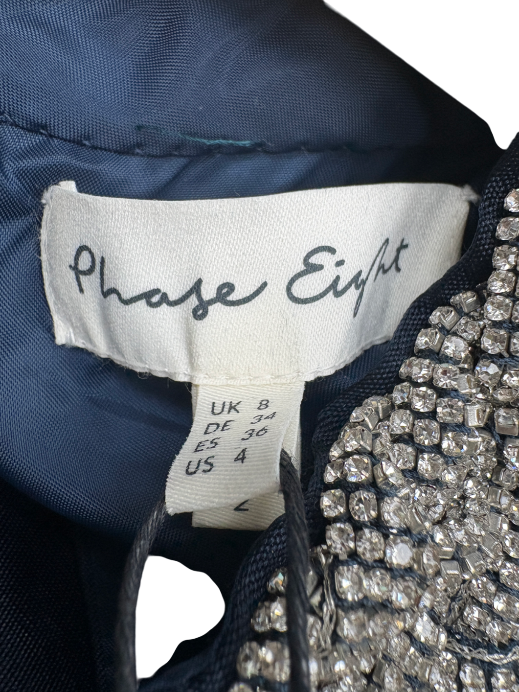 Phase Eight Blue Audrey Jewelled Neck Midi Dress UK 8