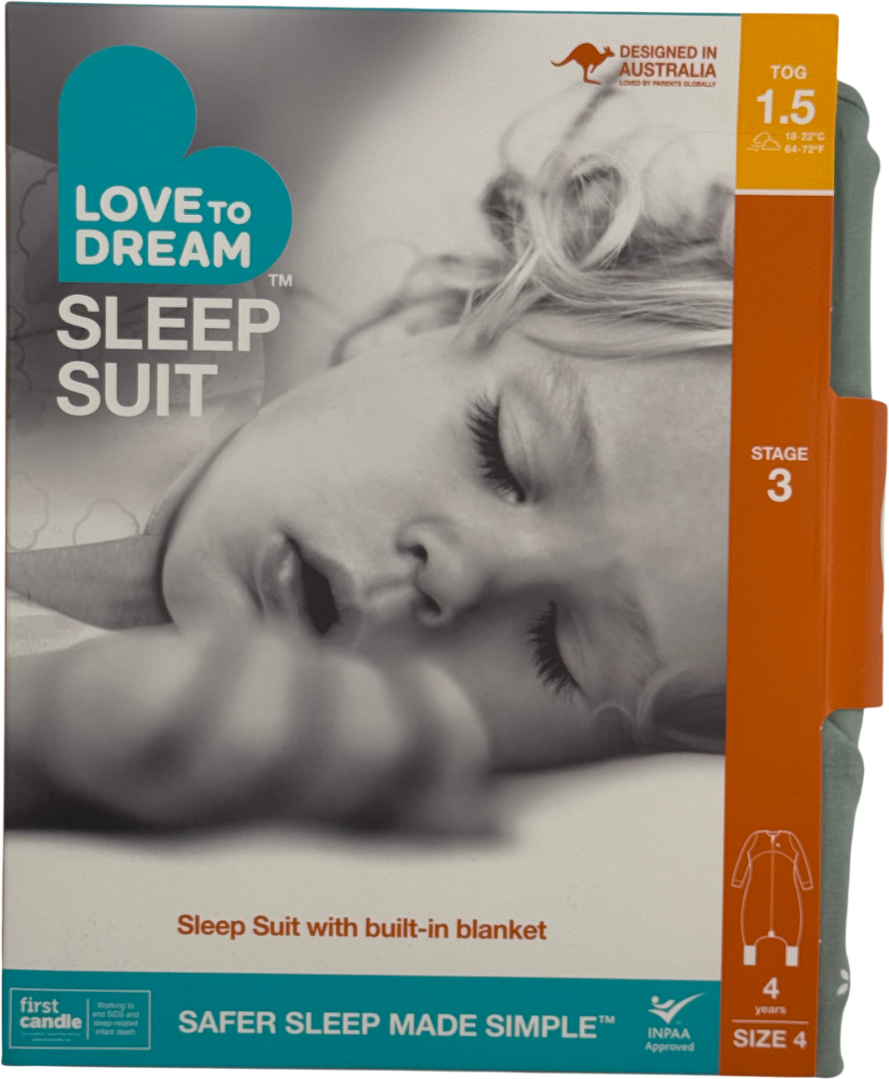 LOVE TO DREAM Green Sleep Suit Long Sleeve Olive Twigs•cotton Fleece 4 Years