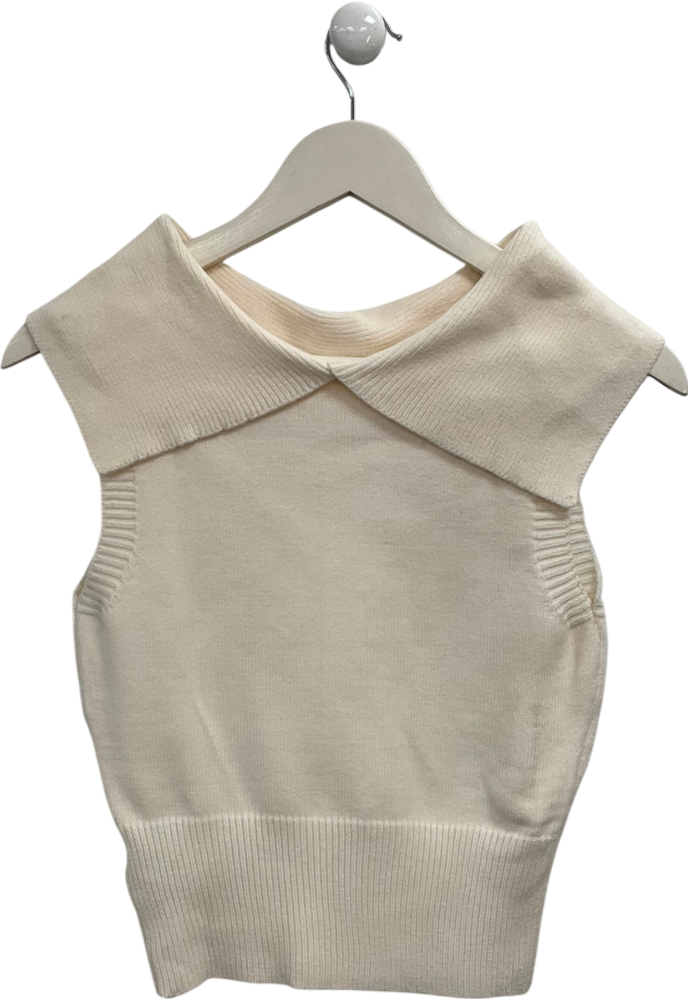 Cider Cream Knitted Collared Tank Top UK XS