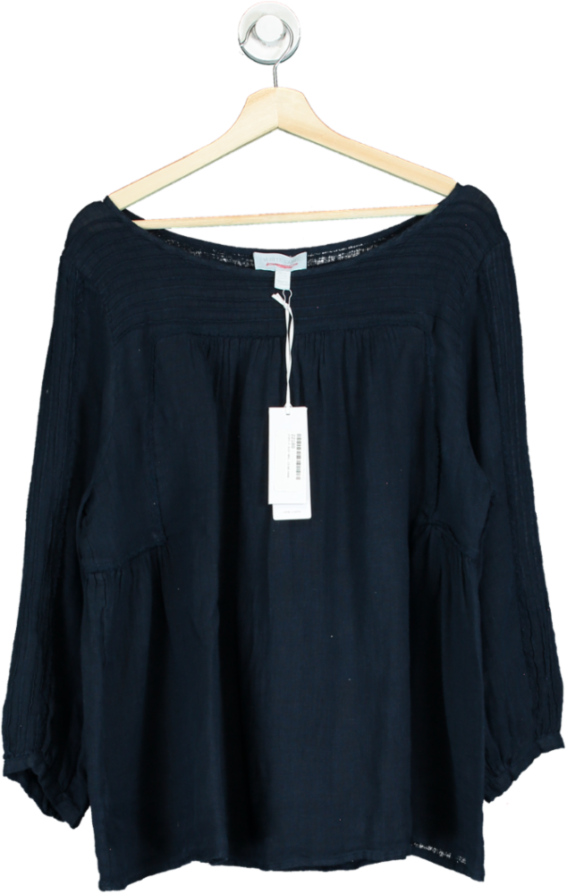 The White Company White Label Navy Linen Gauze Pintuck Blouse UK 16