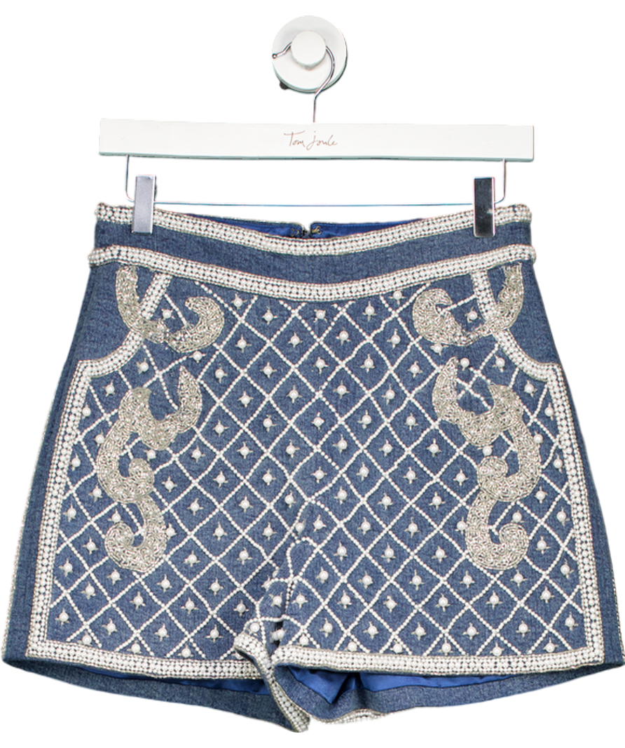 Karen Millen Blue Pearl Embellished Denim Shorts UK 10