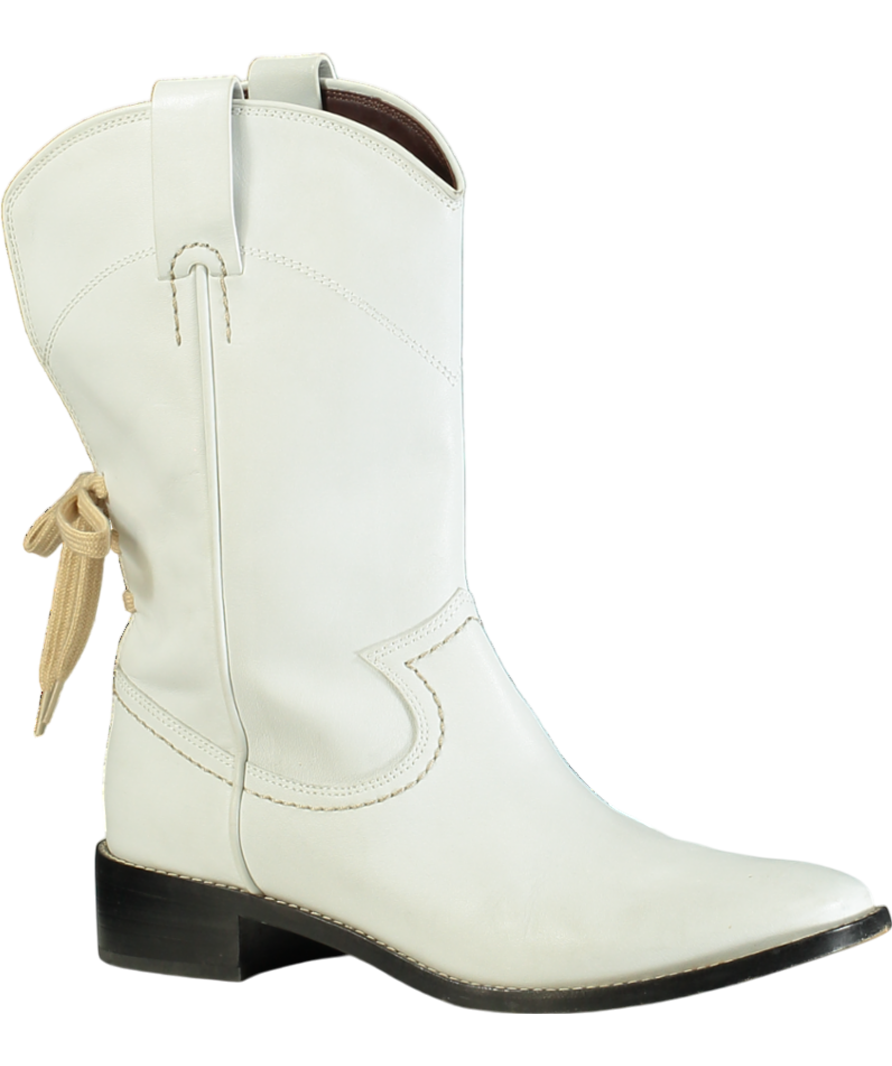 See by Chloé White Leather Western Style Boots Mid Calf UK 8 EU 41 👠