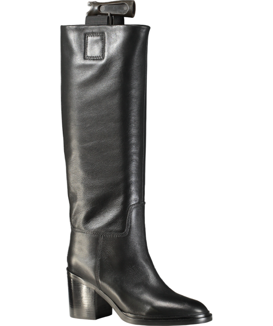Daniel Sound Black Leather Block Heel Knee Boots UK 4 EU 37 👠