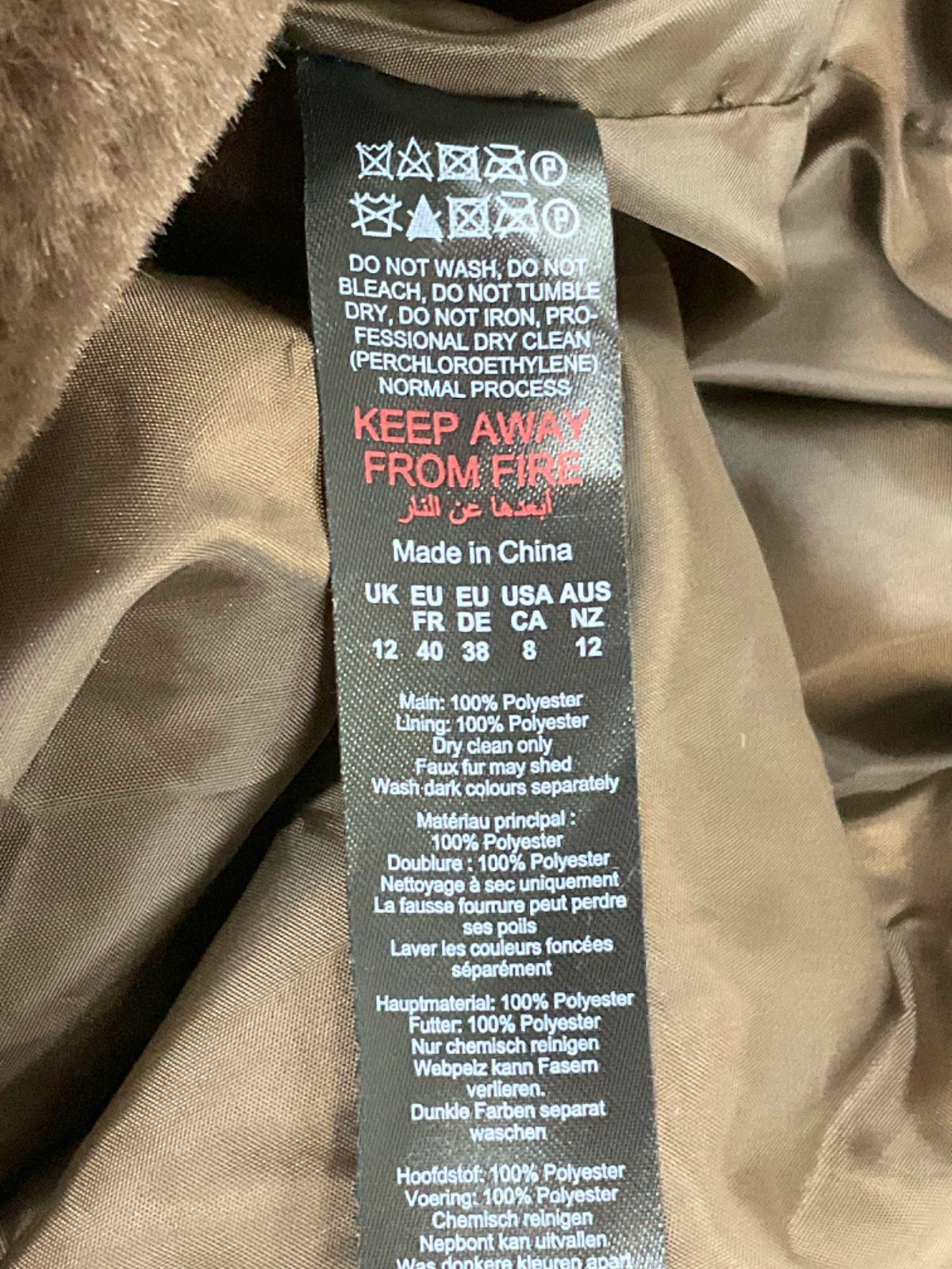 Misspap Brown Faux Fur Coat UK 12