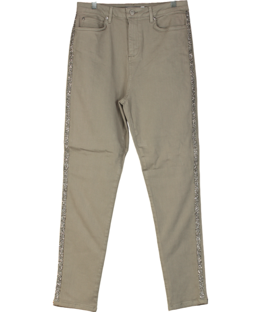 Mint Velvet Green Khaki Glitter Stripe Jeans - Long Length UK 14