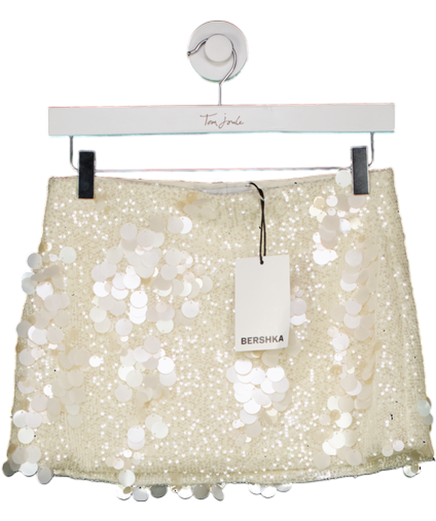 Bershka Cream Embellished Straight Mini Skirt UK S