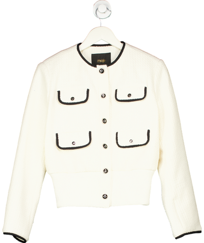 Maje Ivory Contrast-trim flap-pocket woven jacket UK 8